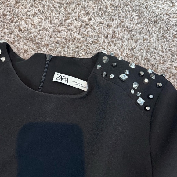 Zara Black Embellished Mock Neck Sheath Dress - Picture 2 of 6